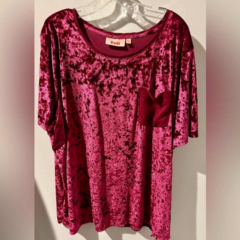 EVRI Maroon Velvet Short Sleeve T-Shirt